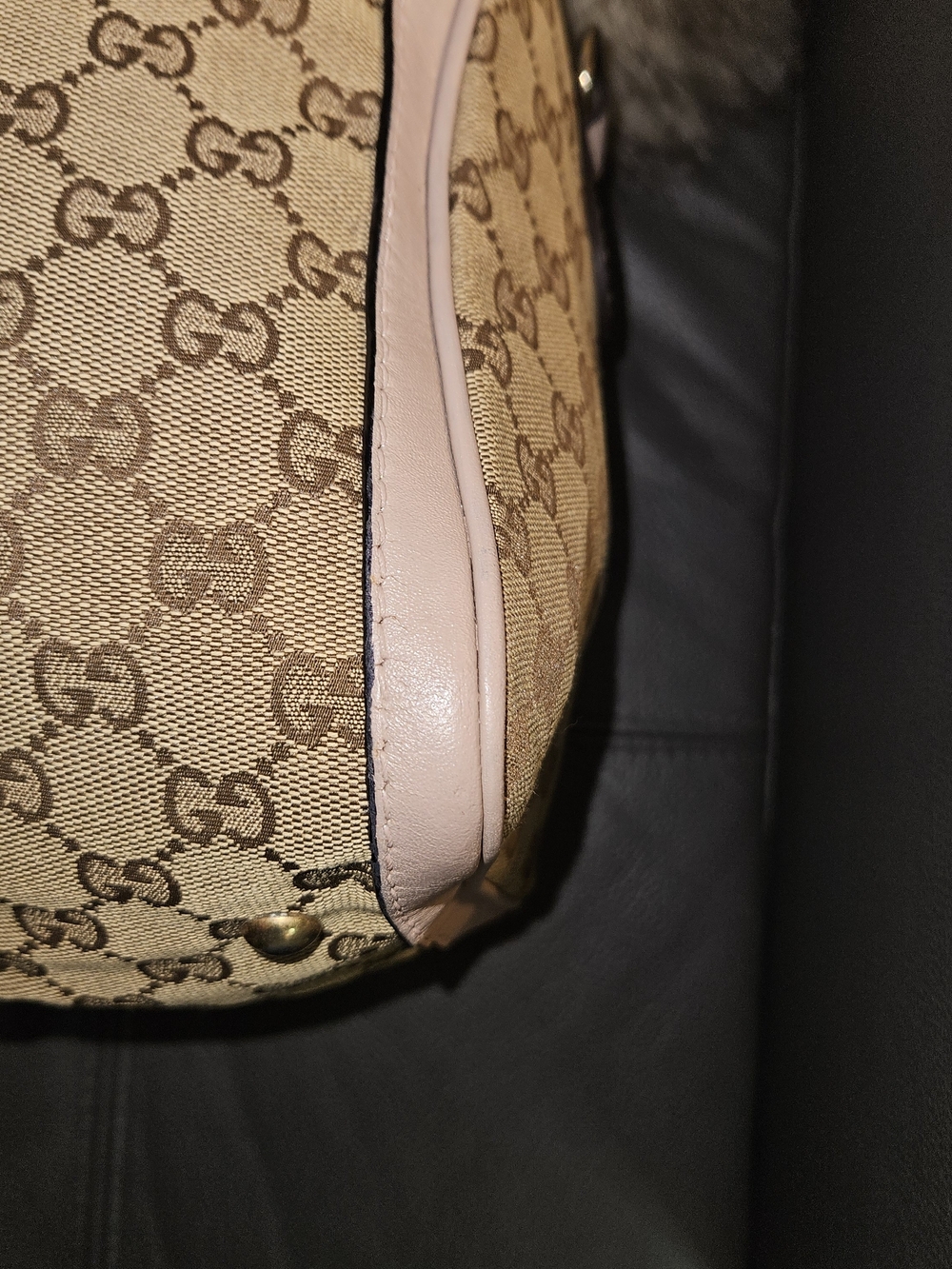 Gucci Beige GG Canvas Boston with Pink Trim and Striped Center - Picture 7 of 13